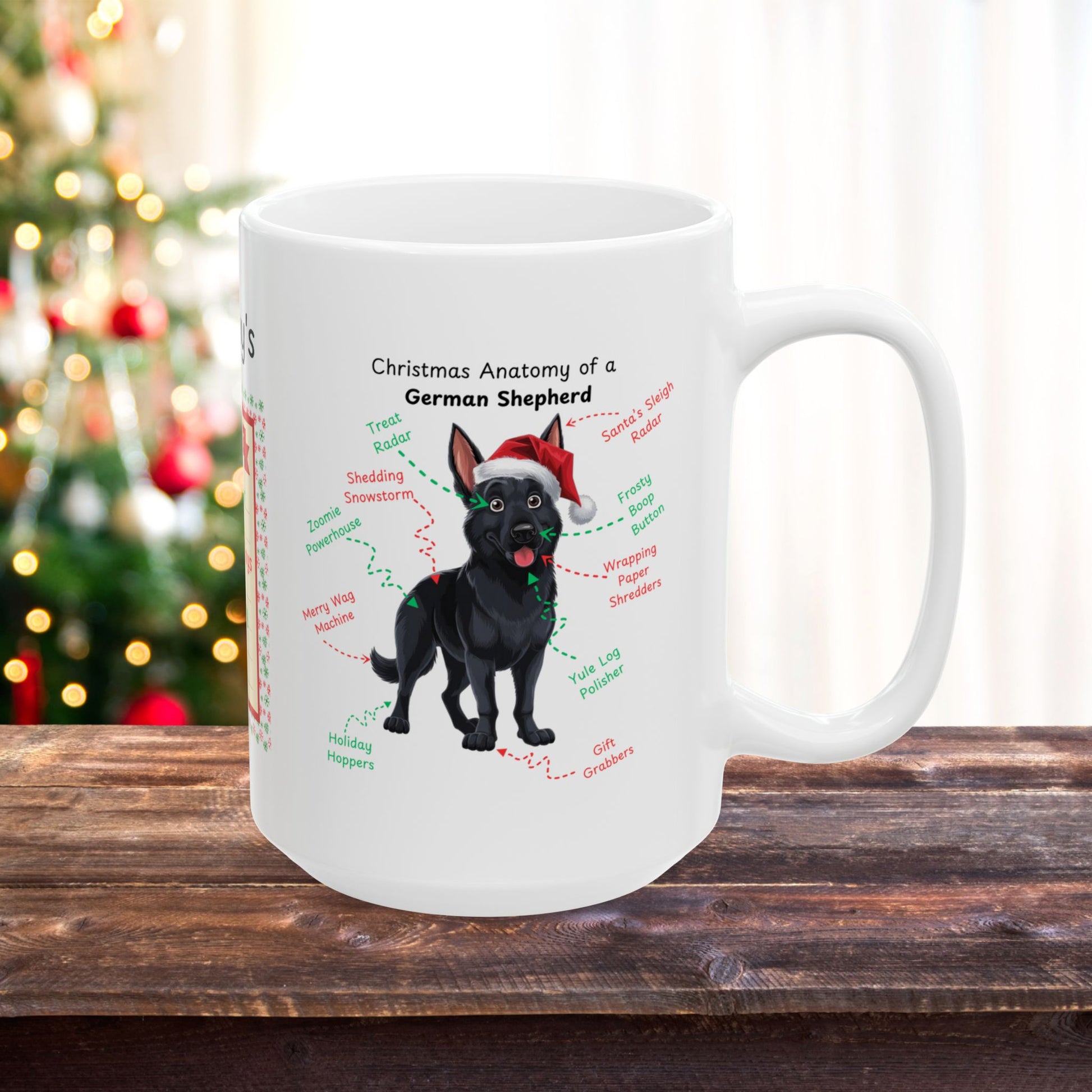 German Shepherd (Black) Holiday Mug - Funny festive coffee cup, personalized Christmas dog gift