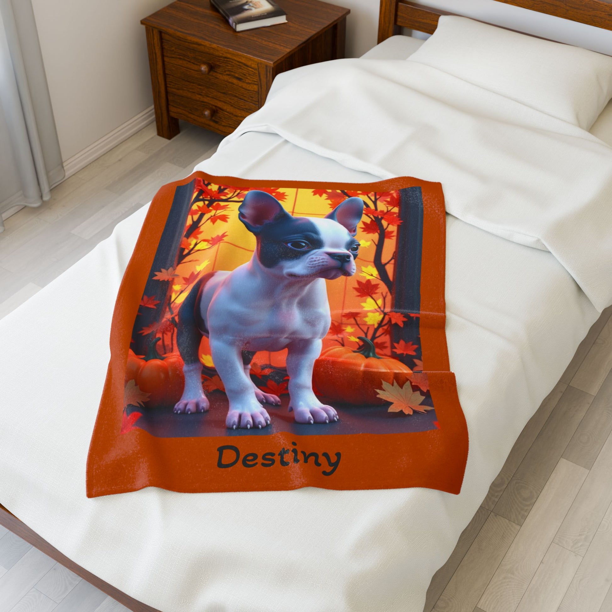 Blue Pied French Bulldog velveteen plush blanket, soft personalized dog throw for Frenchie fans - MySisterIsASurvivor