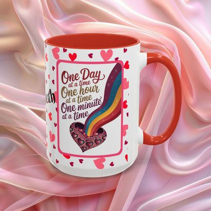 One Day At A Time Valentines mug promoting calm and patience, supportive Valentine coffee cup