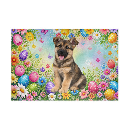 German Shepherd (Sable) Easter Puppy Puzzle - Spring Eggs, Wildflowers, and Butterflies