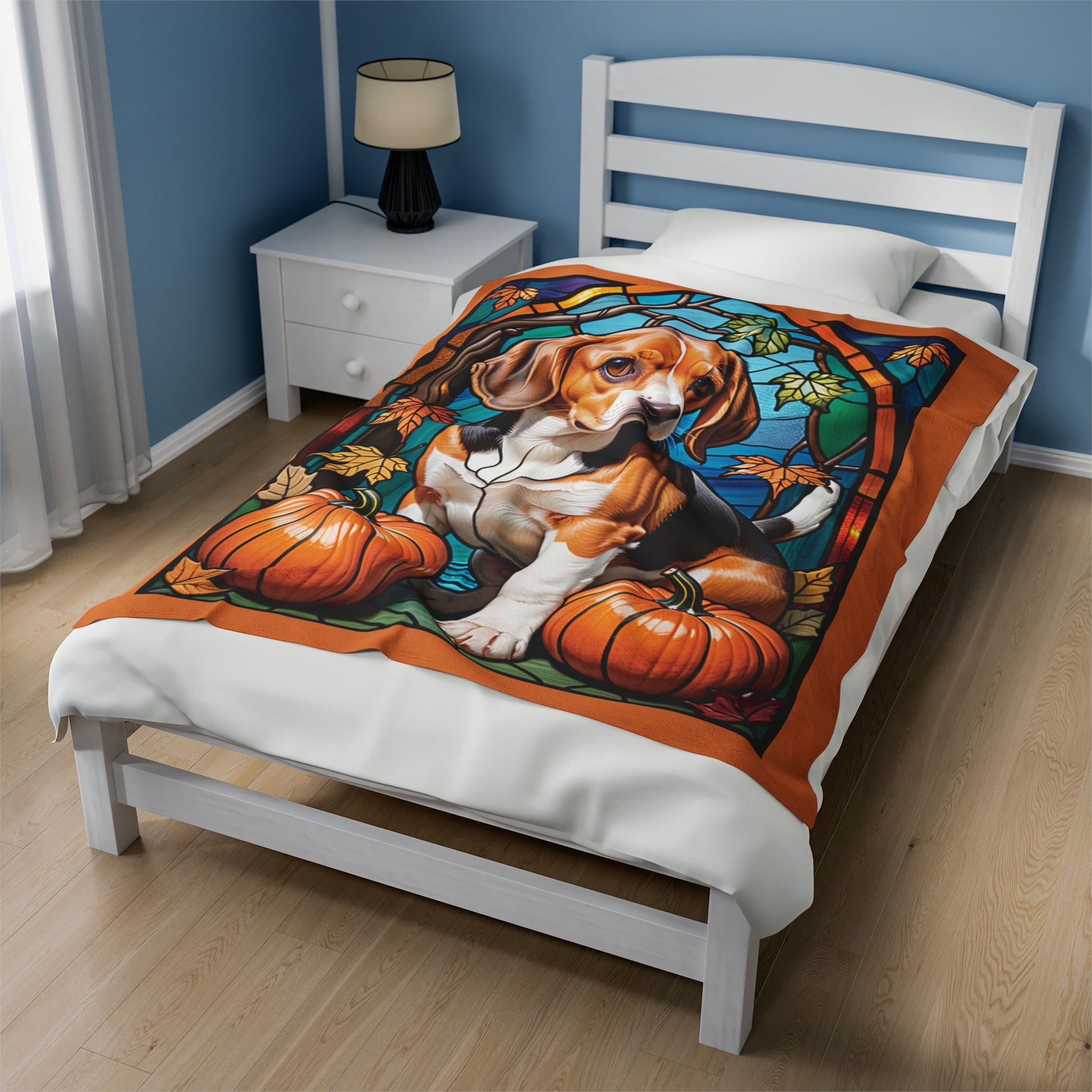 Soft Beagle stained glass pattern blanket, velveteen throw for cozy nights and thoughtful dog gifts