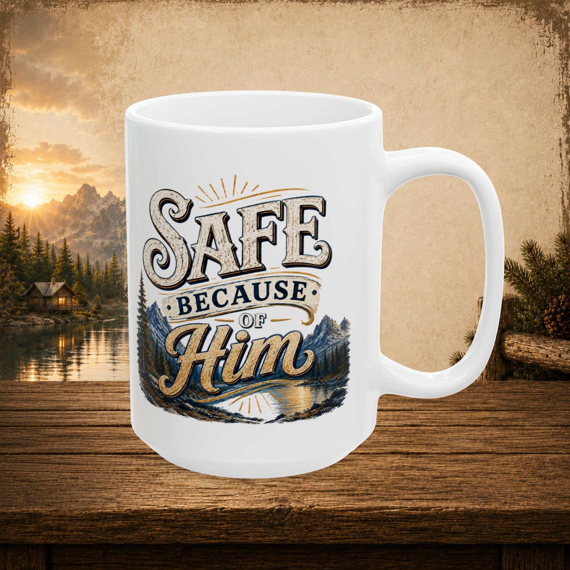 Safe because of him personalized mug, tender Father’s Day gift for protective dad