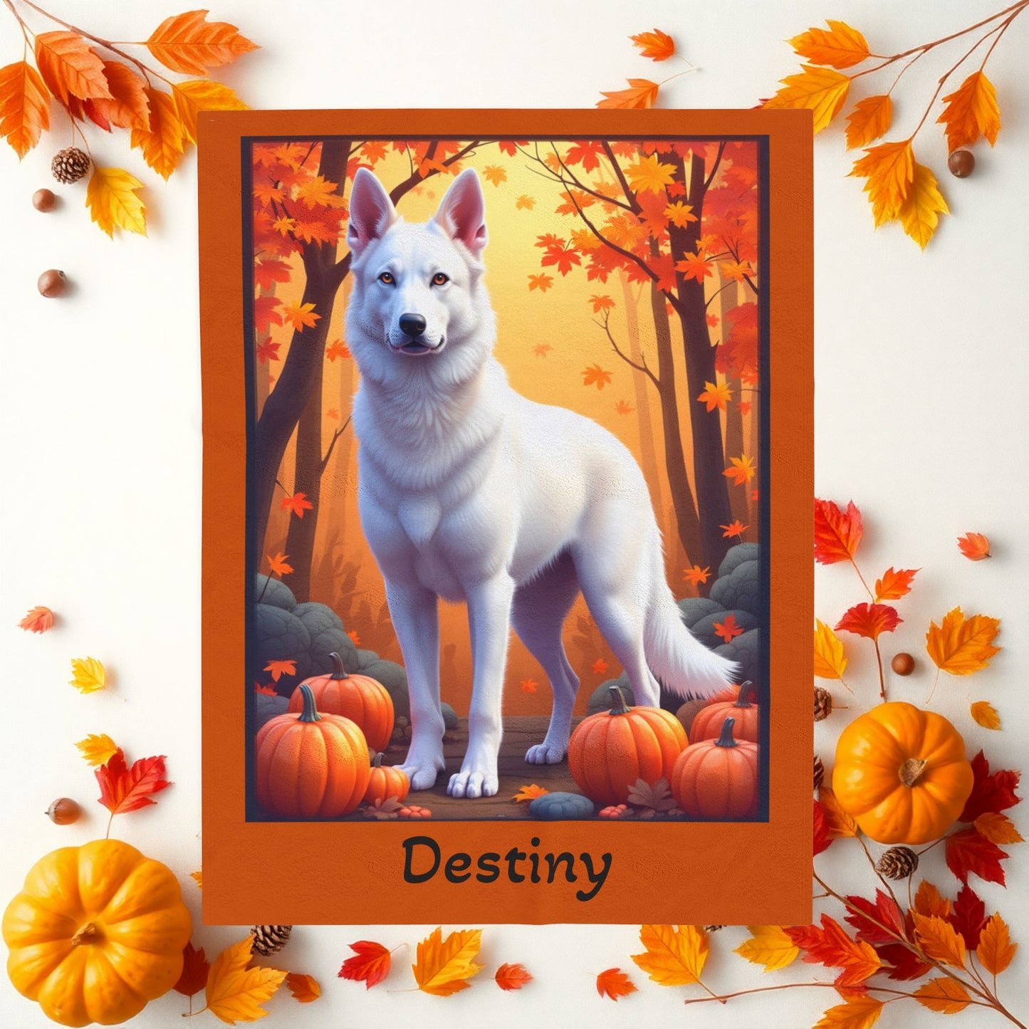 German Shepherd (White) Plush Velveteen Blanket - Custom dog throw, gift for GSD owners