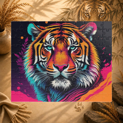 Colorful tiger puzzle on a white background