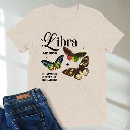 Libra Butterfly Zodiac Unisex T-Shirt : Soft Tri-Blend Unisex Astrology Shirt | Celestial Horoscope Tee