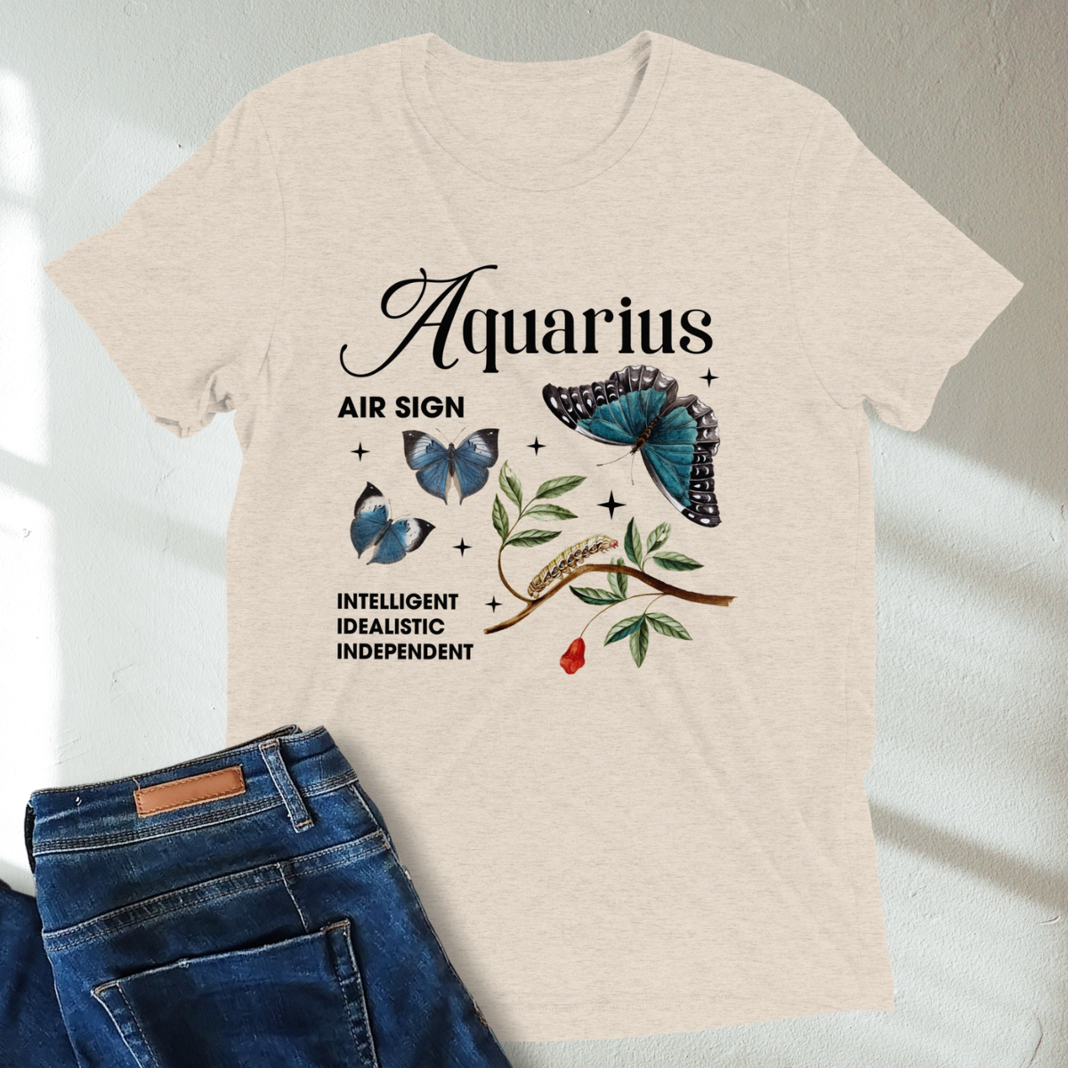 Aquarius Butterfly Zodiac Unisex T-Shirt : Soft Tri-Blend Unisex Astrology Shirt | Celestial Horoscope Tee
