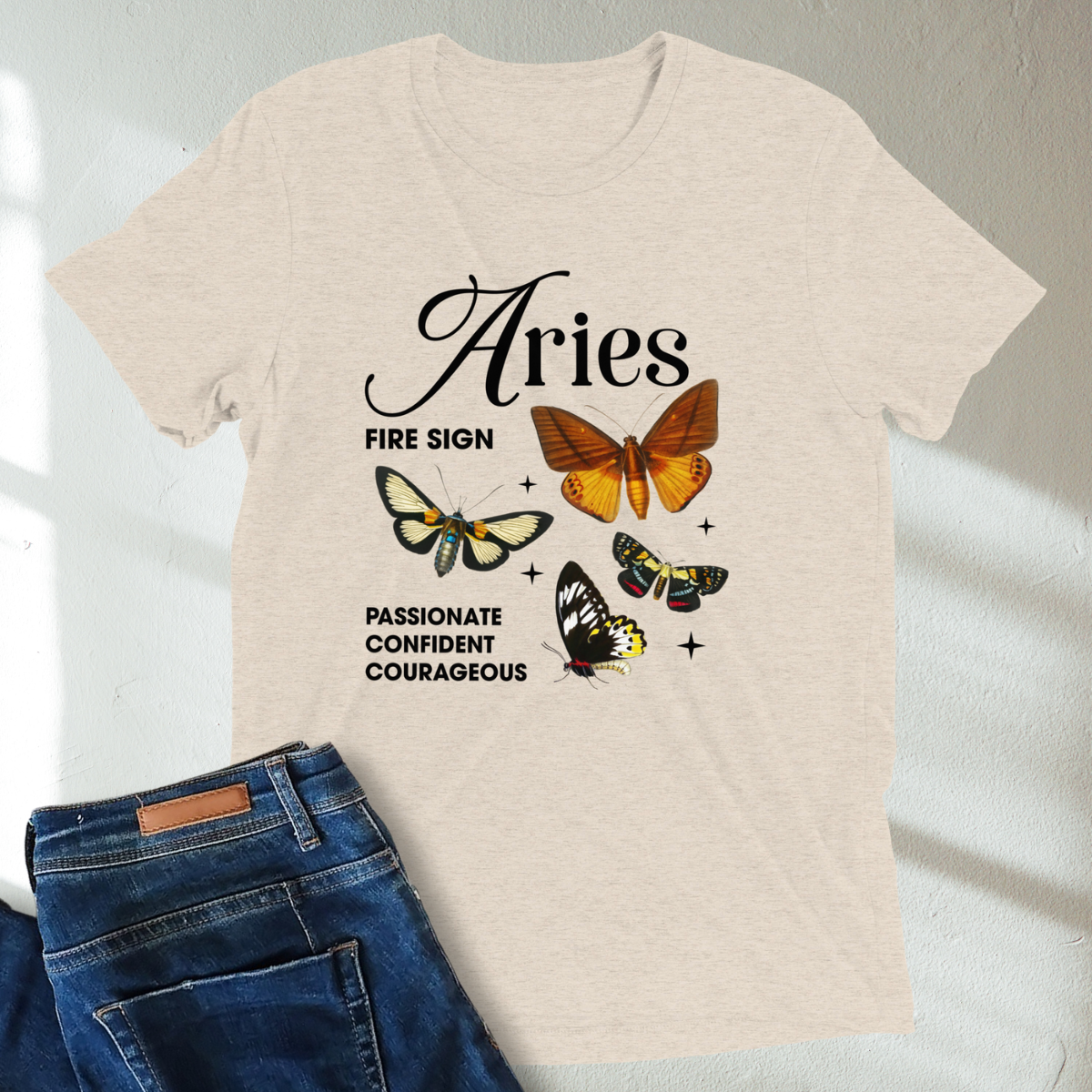 Aries Butterfly Zodiac Unisex T-Shirt : Soft Tri-Blend Unisex Astrology Shirt | Celestial Horoscope Tee