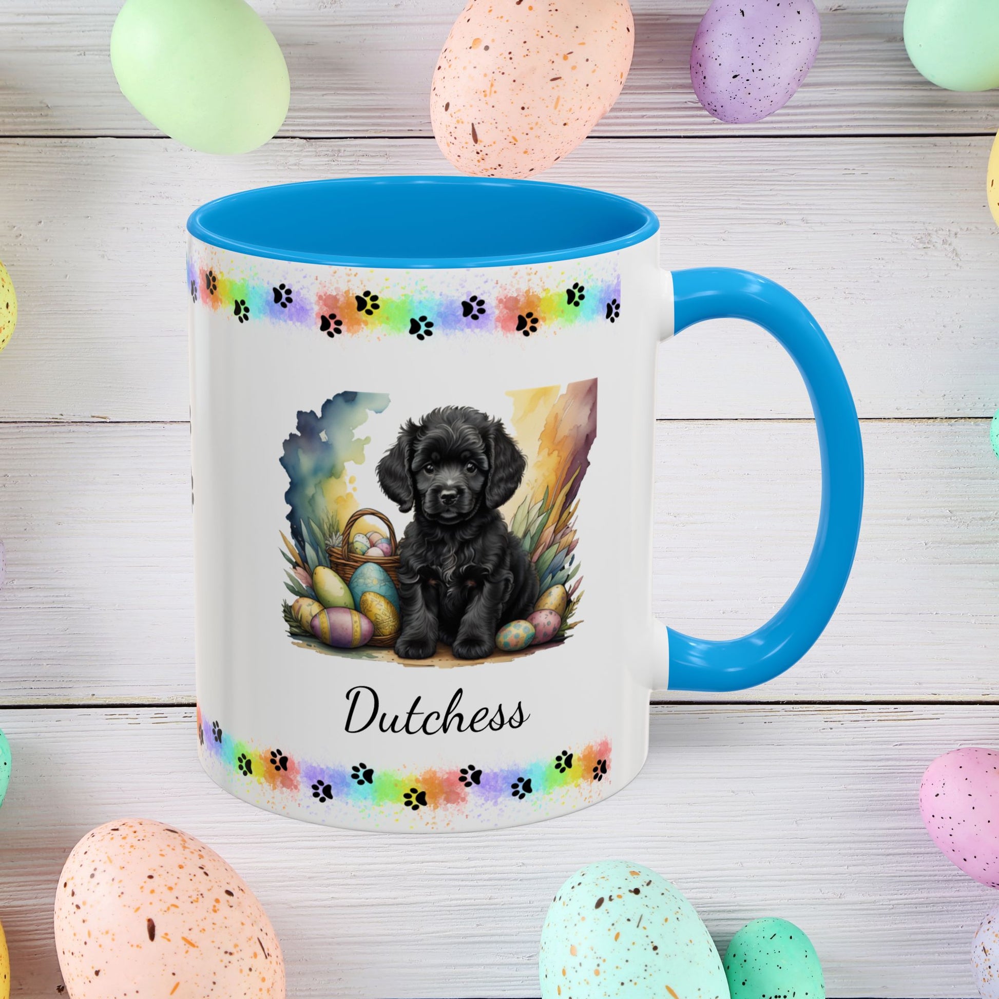 Poodle (Black): Personalized Easter Puppy Coffee Mug - Adorable Dog Design, Mental Health Gift, 11oz & 15oz, 12 Color Choices, Easter Gifts & Décor