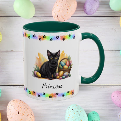 Bombay: Personalized Easter Kitten Coffee Mug - Adorable Cat Design, Mental Health Gift, 11oz & 15oz, 12 Color Choices, Easter Gifts & Décor
