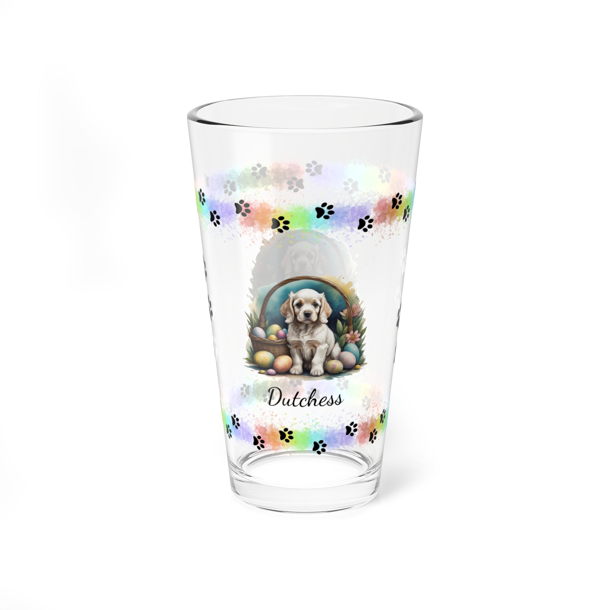 Cocker Spaniel (Light Gold) Personalized Easter Puppy 16oz Pint Glass - Custom Dog Design, Mental Health Gift, Easter Décor, and Festive Celebrations