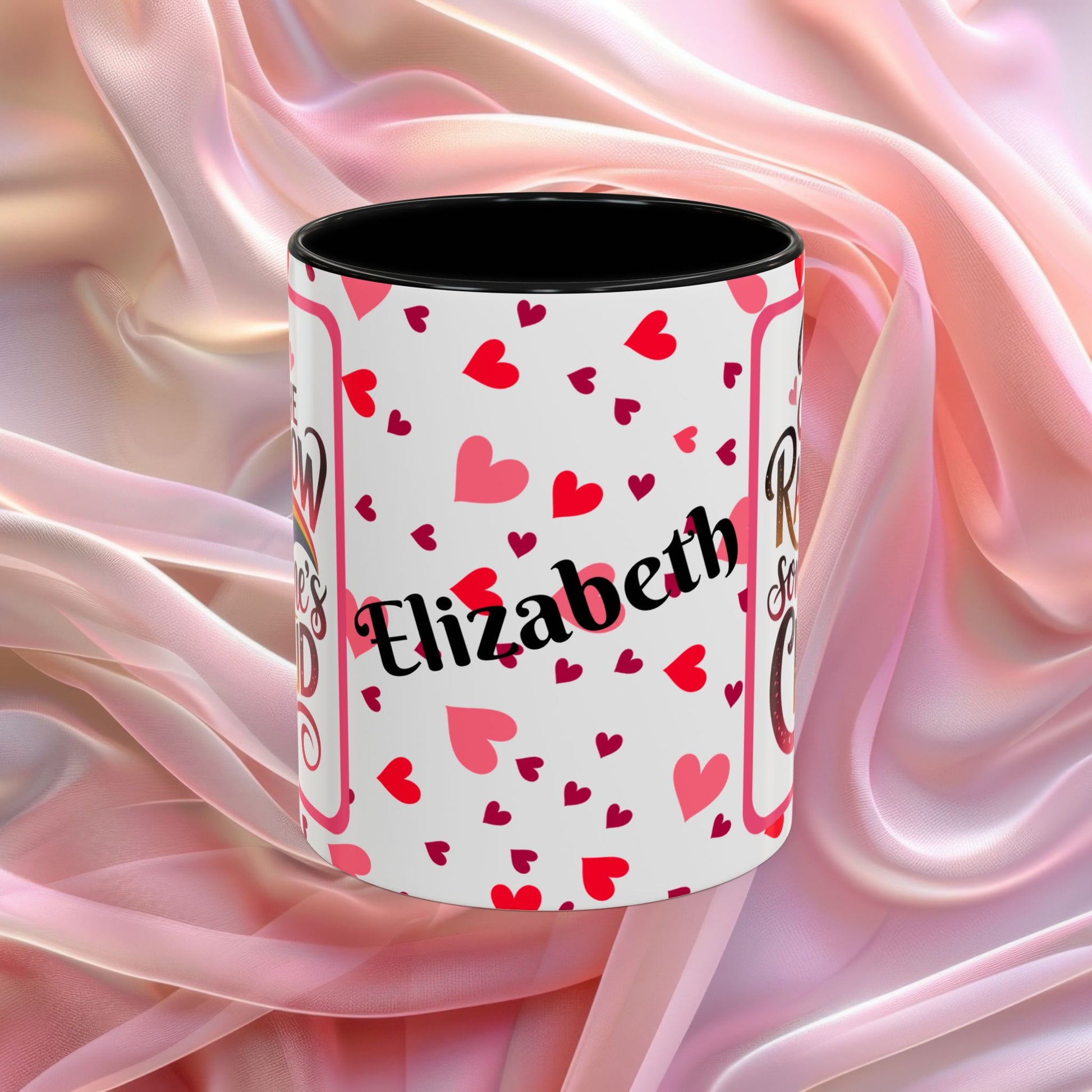 Be The Rainbow Valentines affirmation mug with uplifting message, colorful Valentine themed ceramic coffee cup