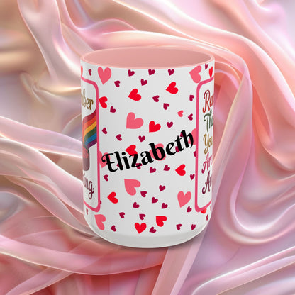 Remember That You Are Amazing Valentines mug featuring confidence boosting message, Valentine coffee cup