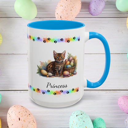 Bengal: Personalized Easter Kitten Coffee Mug - Adorable Cat Design, Mental Health Gift, 11oz & 15oz, 12 Color Choices, Easter Gifts & Décor