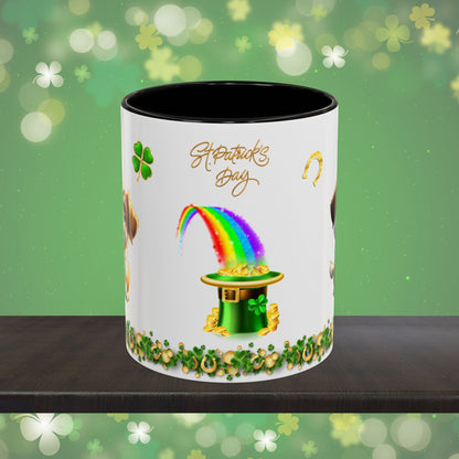 Clover Cuddles Canine: St. Patrick's Day Two-Tone Coffee Mug - Festive Ceramic Mug for Positivity & Mindfulness