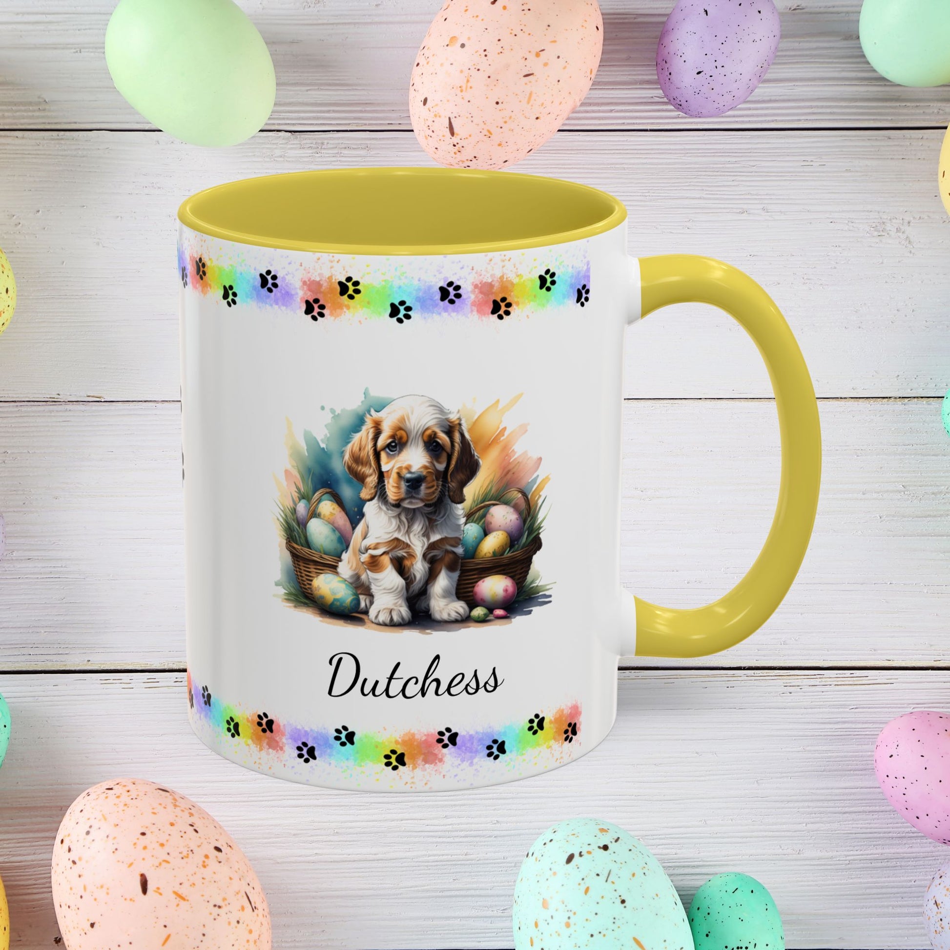 Cocker Spaniel (Orange Roan): Personalized Easter Puppy Coffee Mug - Adorable Dog Design, Mental Health Gift, 11oz & 15oz, 12 Color Choices, Easter Gifts & Décor
