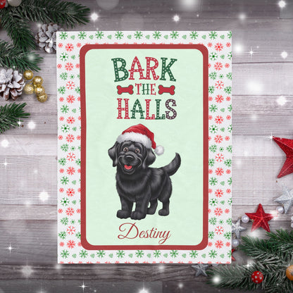 Labrador Retriever (Black) personalized velveteen blanket, cozy Bark The Halls holiday dog throw