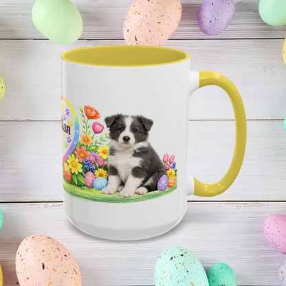 Shop our premium border collie blue white puppy easter mug from MySisterIsASurvivor.