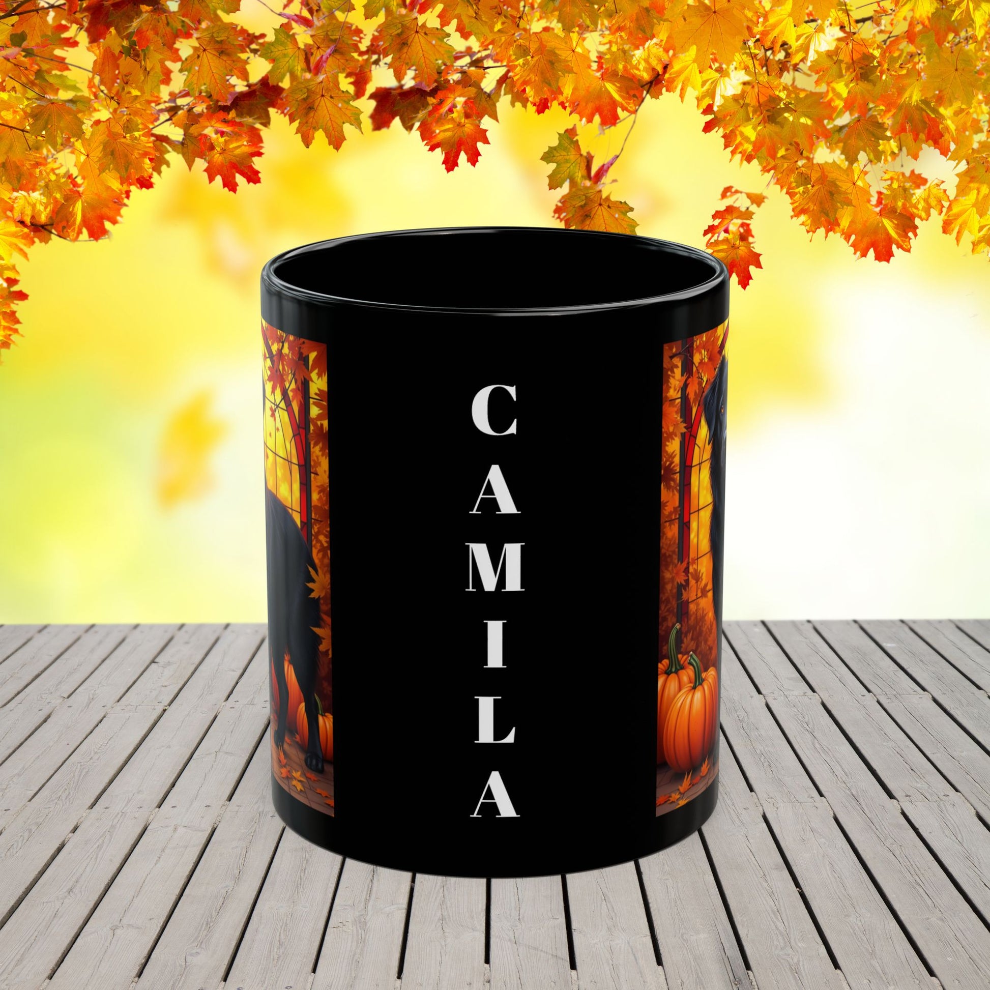 Australian Shepherd Black - Autumn coffee mug, custom herding dog lover gift for dog moms and dads