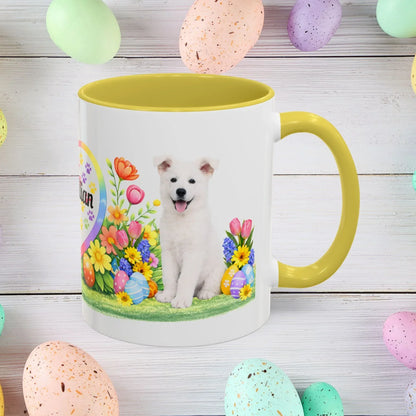 Shop our german shepherd white puppy easter mug featuring the 15oz style option from MySisterIsASurvivor.