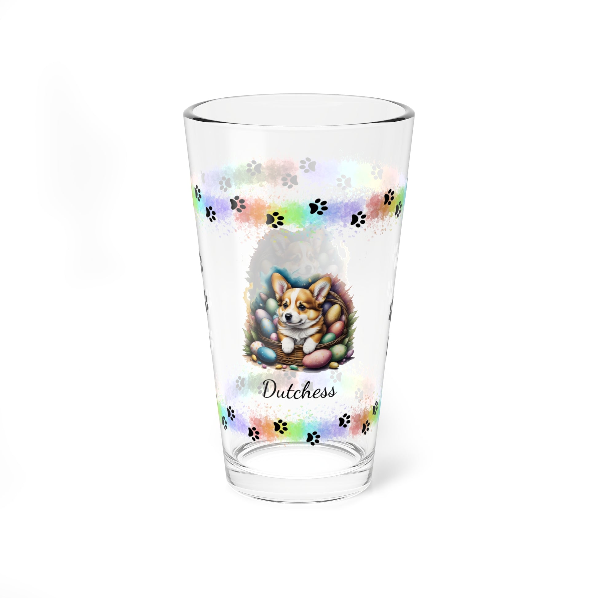 Corgi Personalized Easter Puppy 16oz Pint Glass - Custom Dog Design, Mental Health Gift, Easter Décor, and Festive Celebrations