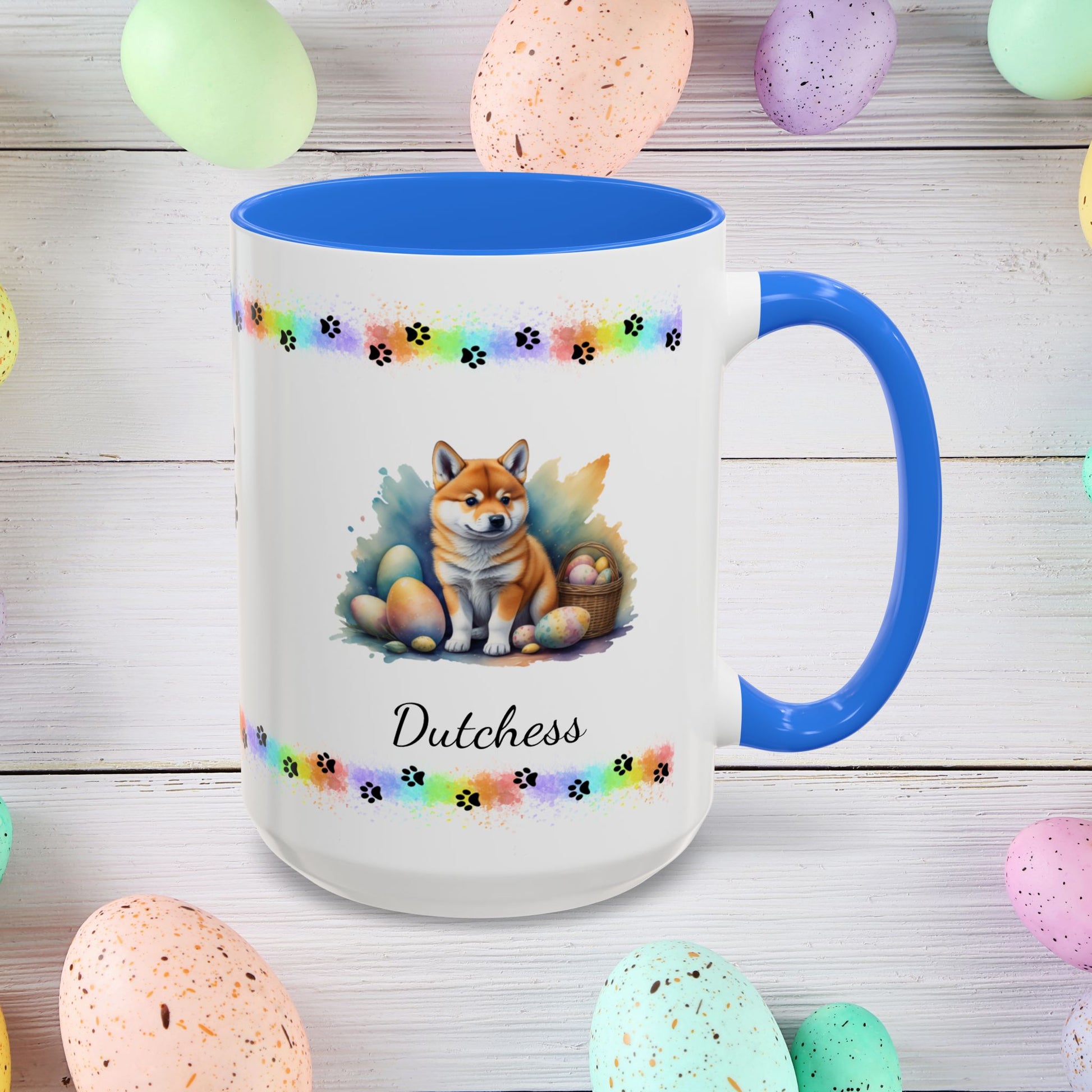 Shiba Inu: Personalized Easter Puppy Coffee Mug - Adorable Dog Design, Mental Health Gift, 11oz & 15oz, 12 Color Choices, Easter Gifts & Décor