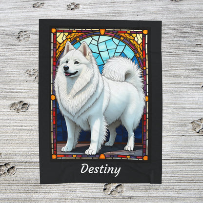 American Eskimo velveteen blanket, custom stained glass dog throw, personalized pet lover gift - MySisterIsASurvivor