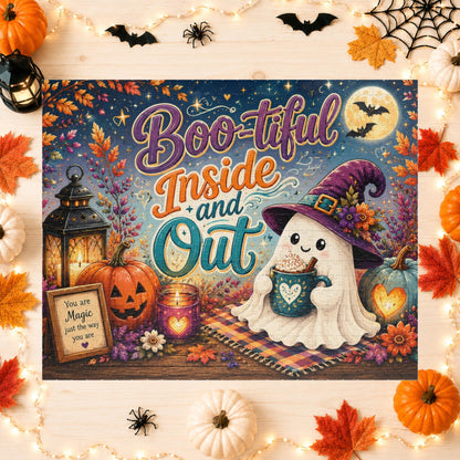 Boo-tiful Inside and Out Halloween Puzzle - Ghost with Heart Mug, Lantern, and You Are Magic Sign