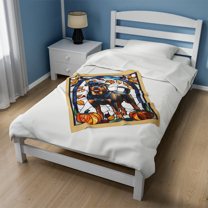 Rottweiler stained glass plush blanket in velveteen fabric, perfect cozy gift for Rottie owners