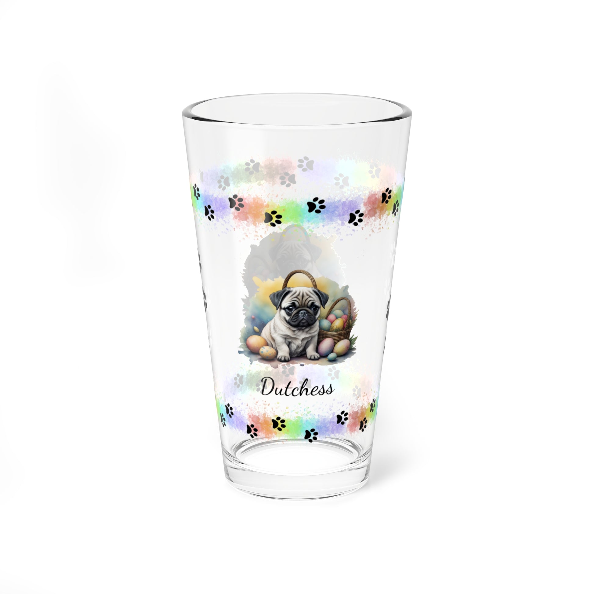 Pug Personalized Easter Puppy 16oz Pint Glass - Custom Dog Design, Mental Health Gift, Easter Décor, and Festive Celebrations
