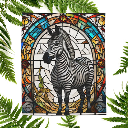 A zebra blanket with stained glass-inspired design that blends artistic style and cozy comfort.