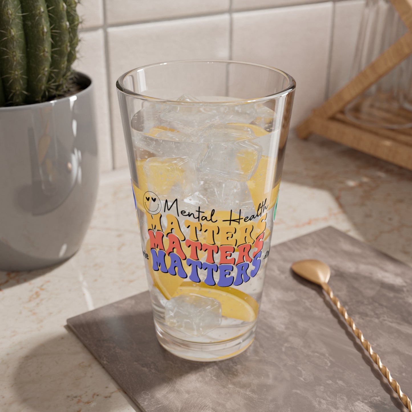 Mental Health Matters retro pint glass with clear personalized mental health quote