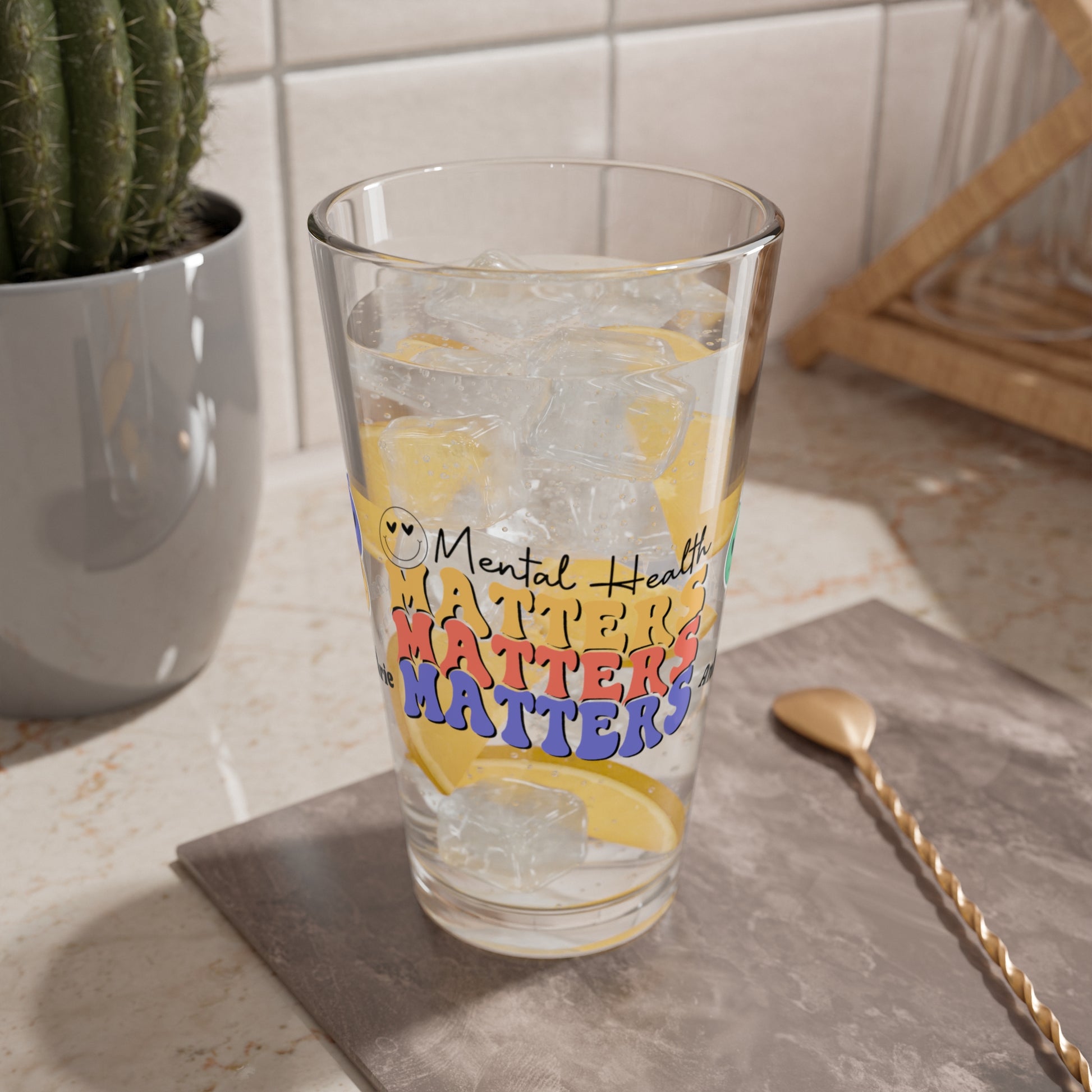 Mental Health Matters retro pint glass with clear personalized mental health quote