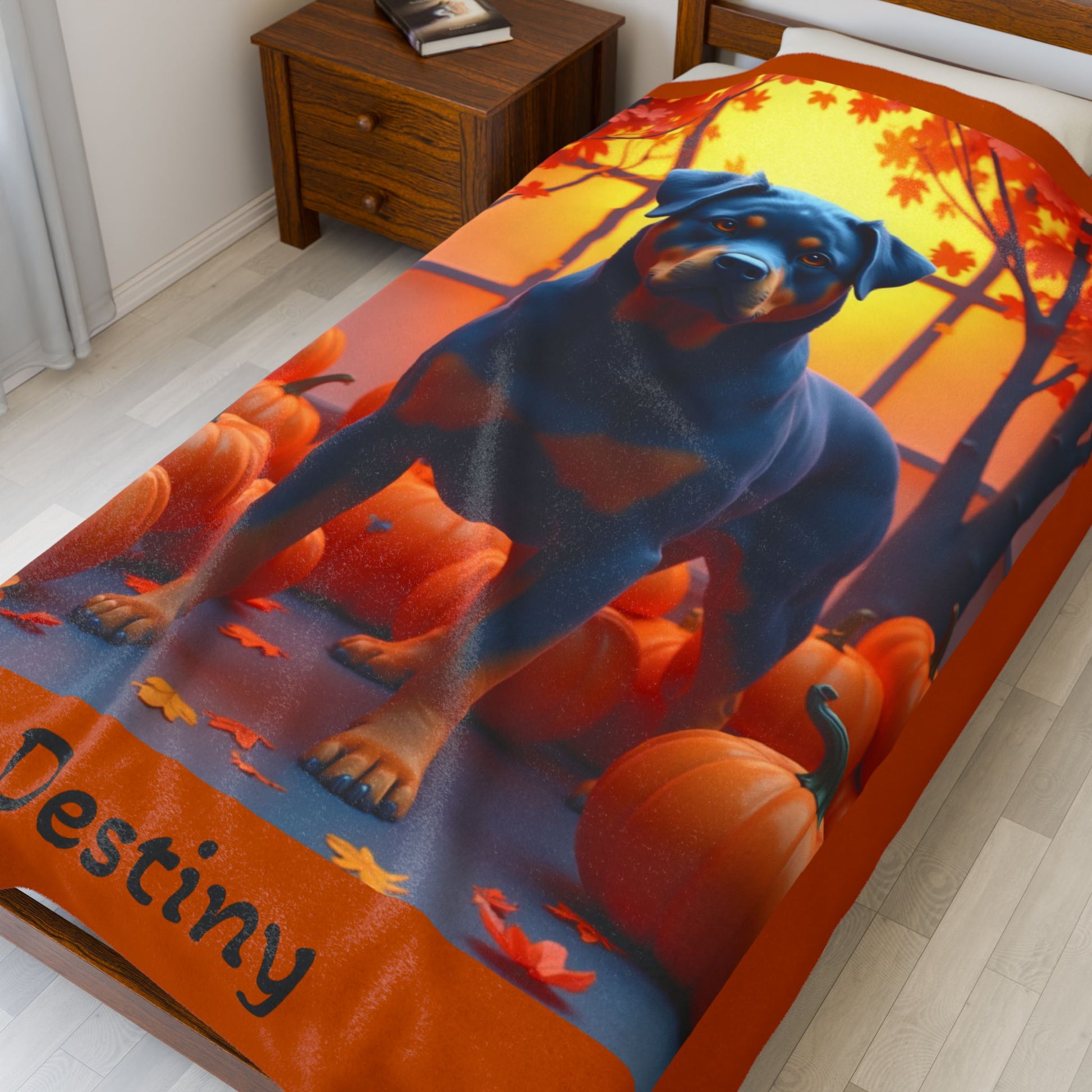 Blue Rottweiler Velveteen Plush Blanket Custom with Name, Cozy Dog Art Throw for Loyal Rottie Fans - MySisterIsASurvivor