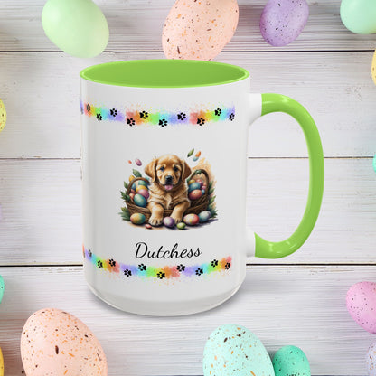 Golden Retriever: Personalized Easter Puppy Coffee Mug - Adorable Dog Design, Mental Health Gift, 11oz & 15oz, 12 Color Choices, Easter Gifts & Décor    Easter Puppy Mug