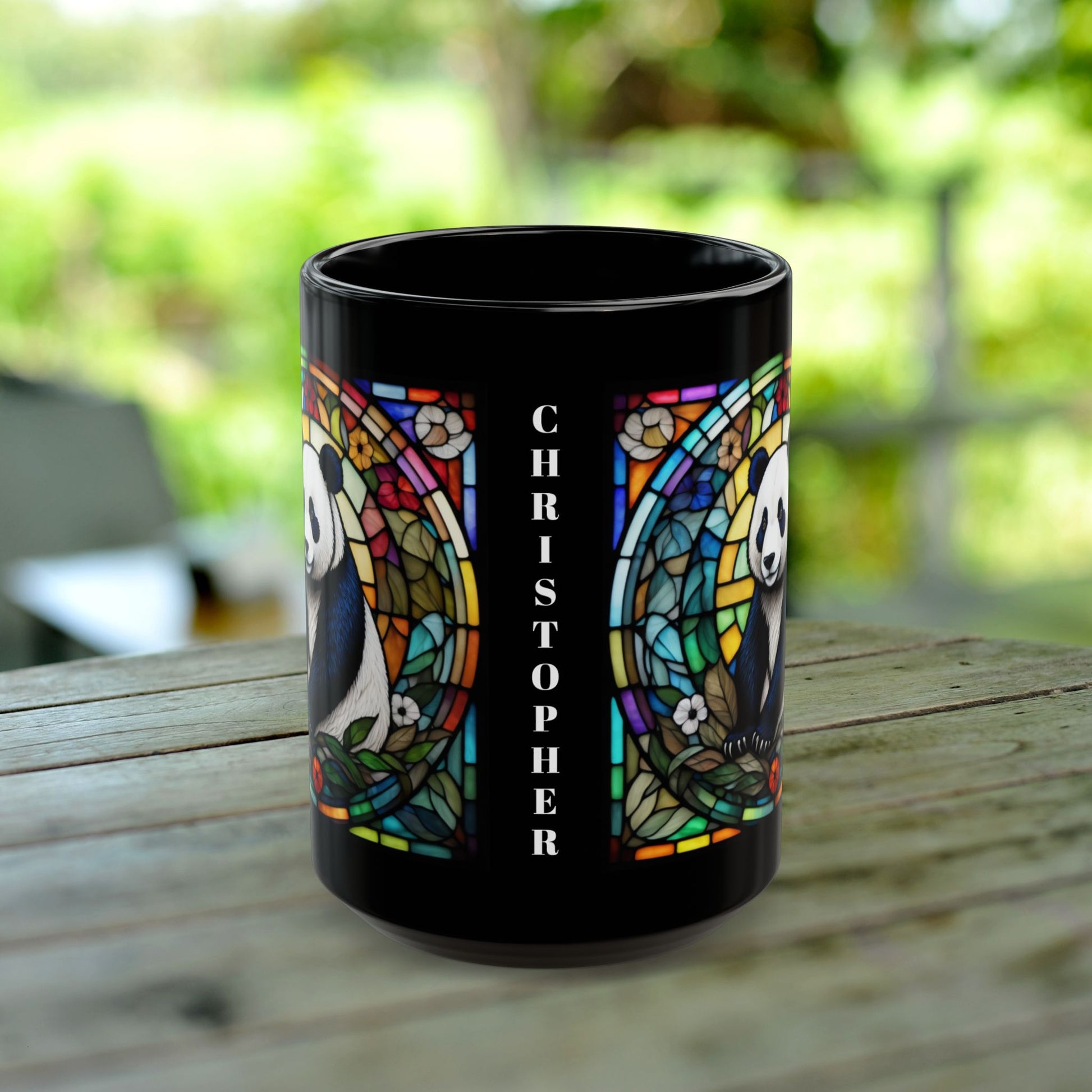 Panda Personalized Mug, Stained Glass Zoo Animal Design, Unique Ceramic Gift for Wildlife Lovers, Coffee, Tea, & Hot Chocolate Cup