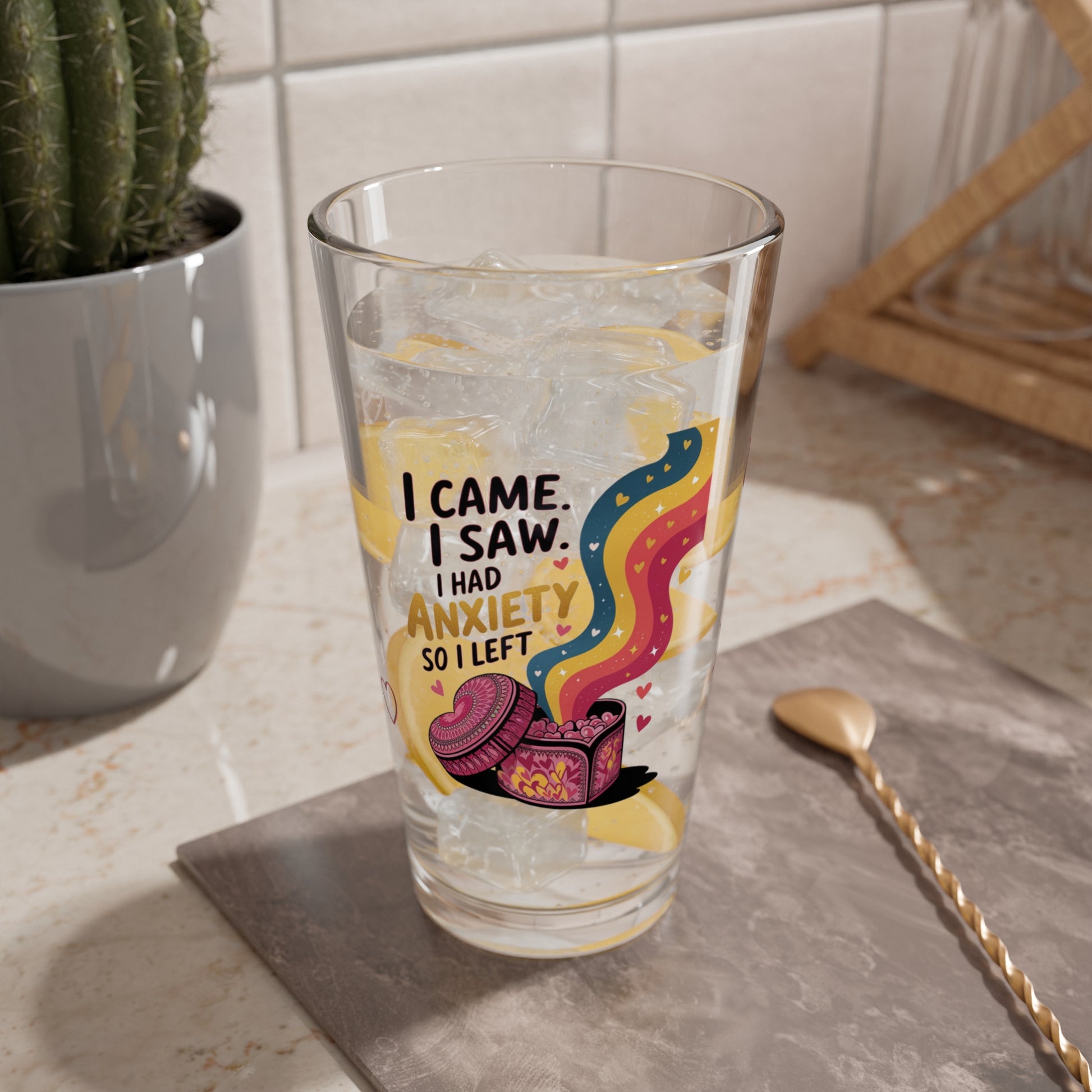 I Came. I Saw. I Had Anxiety So I Left: Personalized Valentine's Day Affirmation Pint Glass – Valentine's Day Self-Care Gift, Mindful Positivity Drinkware