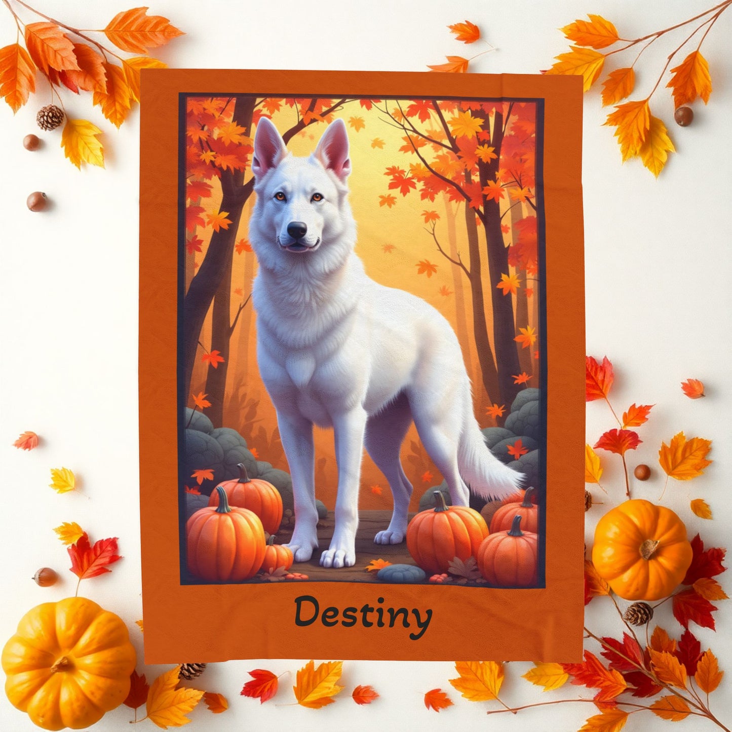 German Shepherd (White) Plush Velveteen Blanket - Custom dog throw, gift for GSD owners