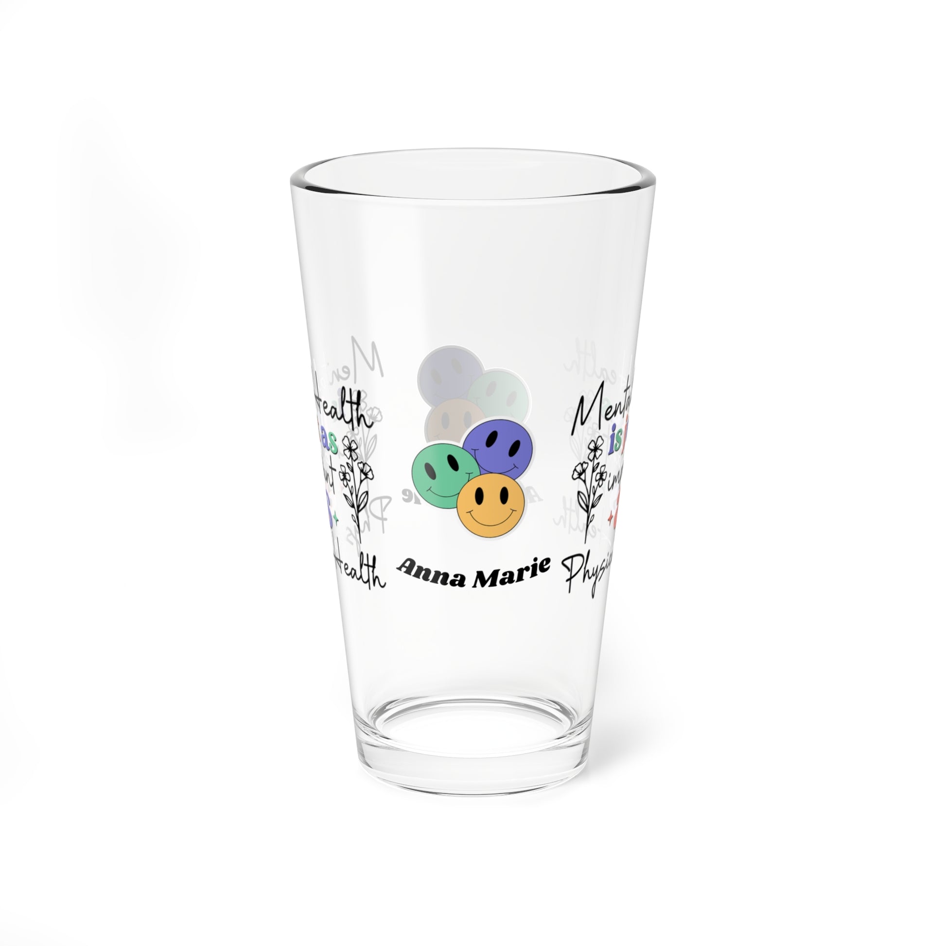 Mental Health = Physical Health retro pint glass with personalized clear glass design