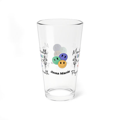 Mental Health = Physical Health retro pint glass with personalized clear glass design