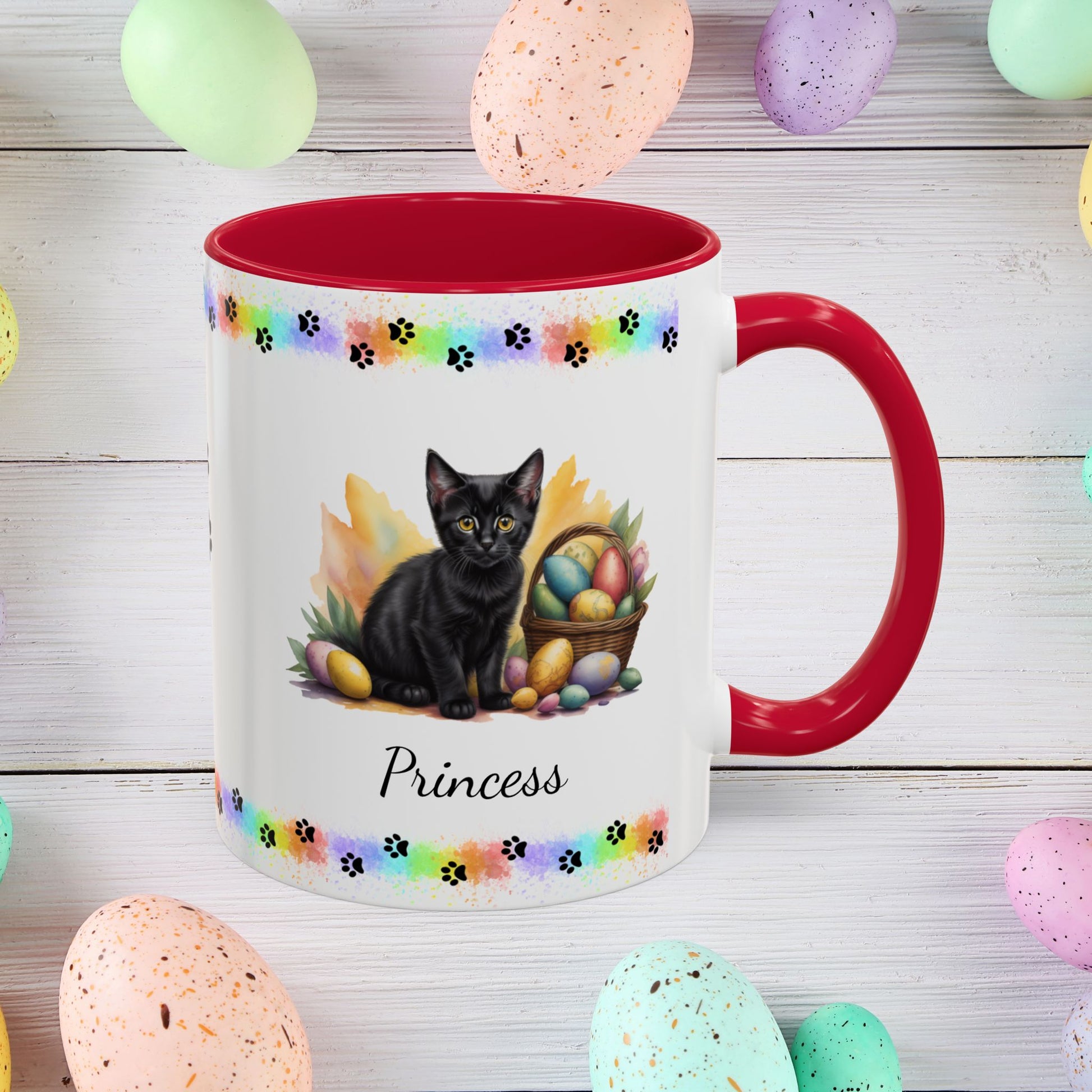 Bombay: Personalized Easter Kitten Coffee Mug - Adorable Cat Design, Mental Health Gift, 11oz & 15oz, 12 Color Choices, Easter Gifts & Décor