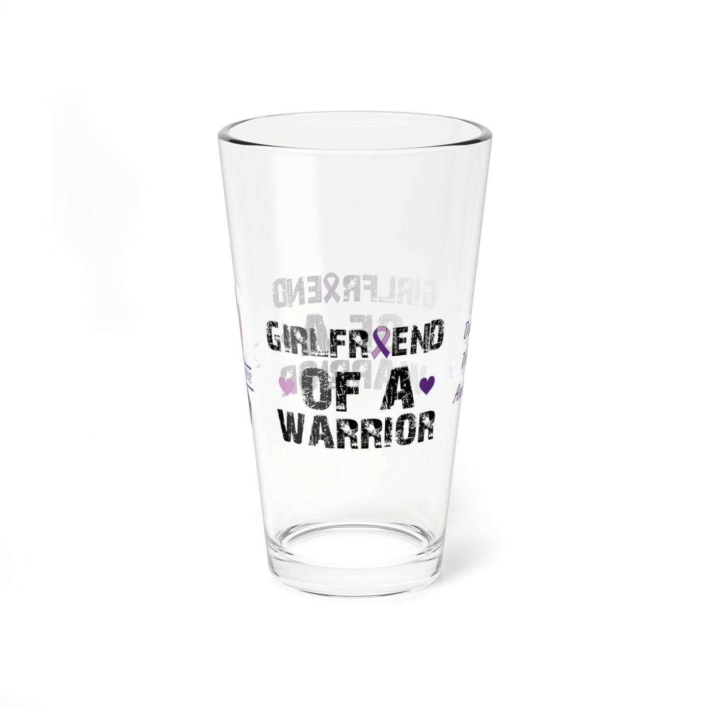 Girlfriend of a Warrior: Personalized Domestic Violence Awareness Warrior Pint Glass - Proud Family Member