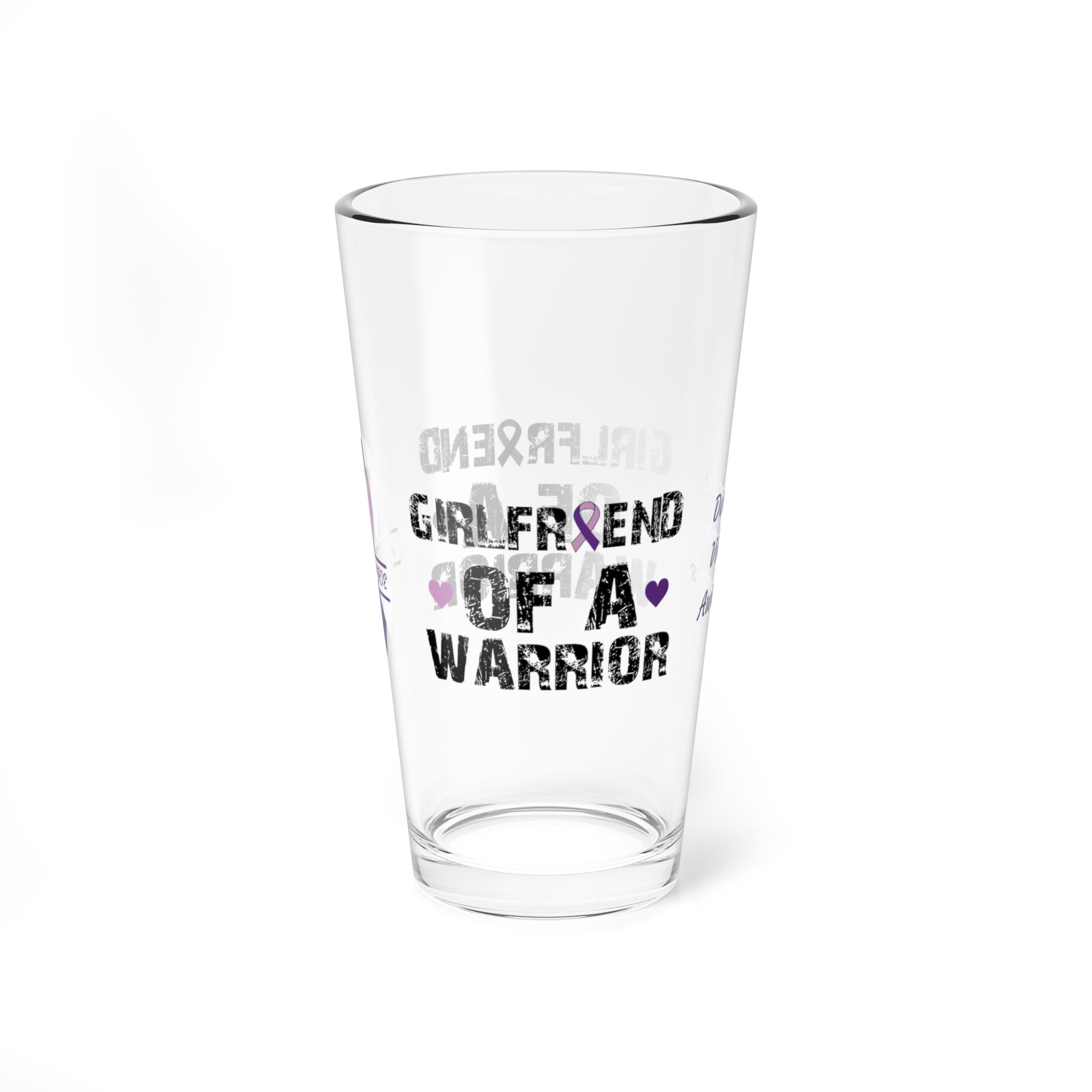 Girlfriend of a Warrior: Personalized Domestic Violence Awareness Warrior Pint Glass - Proud Family Member