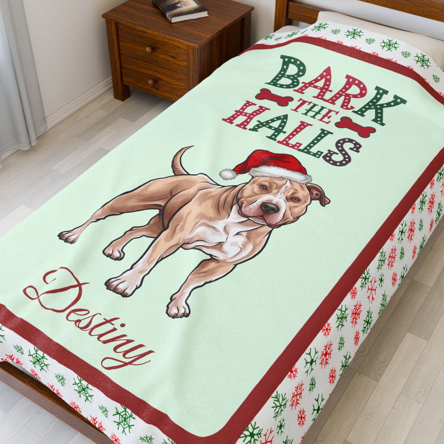 Pitbull (Fawn) custom velveteen blanket cozy holiday throw gift for dog lovers and festive seasonal décor