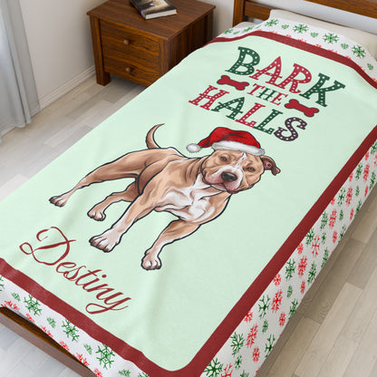 Pitbull (Fawn) custom velveteen blanket cozy holiday throw gift for dog lovers and festive seasonal décor
