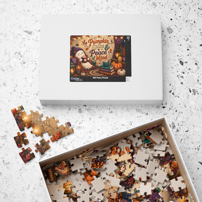Pumpkin Spice and Peace of Mind Halloween Puzzle - Cozy Ghost with Heart Mug, Good Vibes Pillow, and Pumpkin Recipe Books