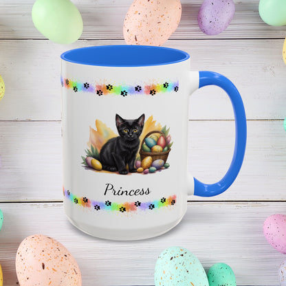 Bombay: Personalized Easter Kitten Coffee Mug - Adorable Cat Design, Mental Health Gift, 11oz & 15oz, 12 Color Choices, Easter Gifts & Décor