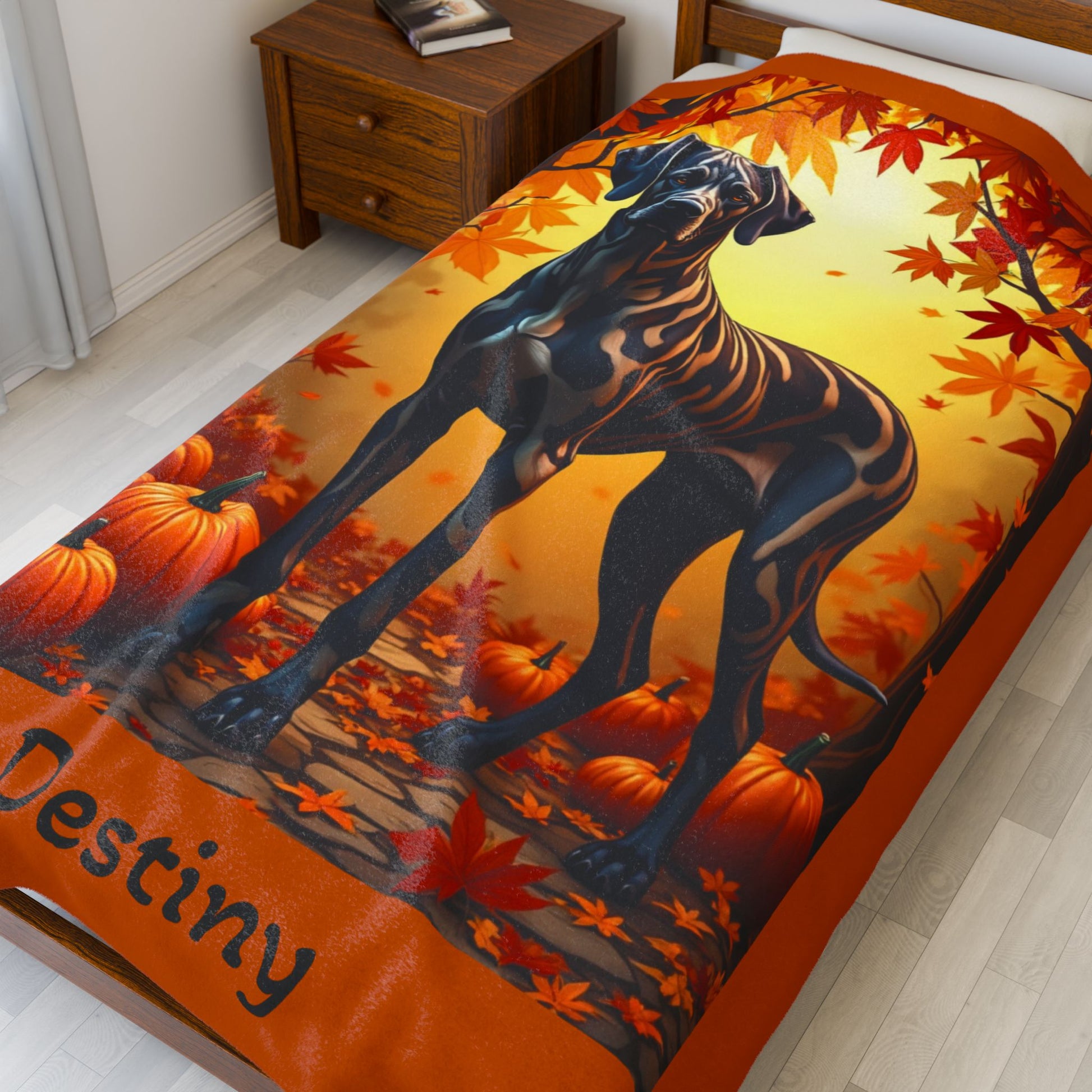 Brindle Great Dane velveteen plush blanket, cozy dog lover throw, personalized gift for gentle giant fans