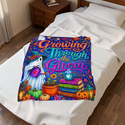 Growing Through the Gloom Velveteen Blanket - Ghost Watering Seedling with Believe in Better Days Books