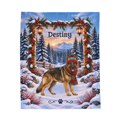 German Shepherd (Gold Sable) - Personalized Lantern-Lit Winter Blanket, Custom Name Velveteen Throw - MySisterIsAsurvor