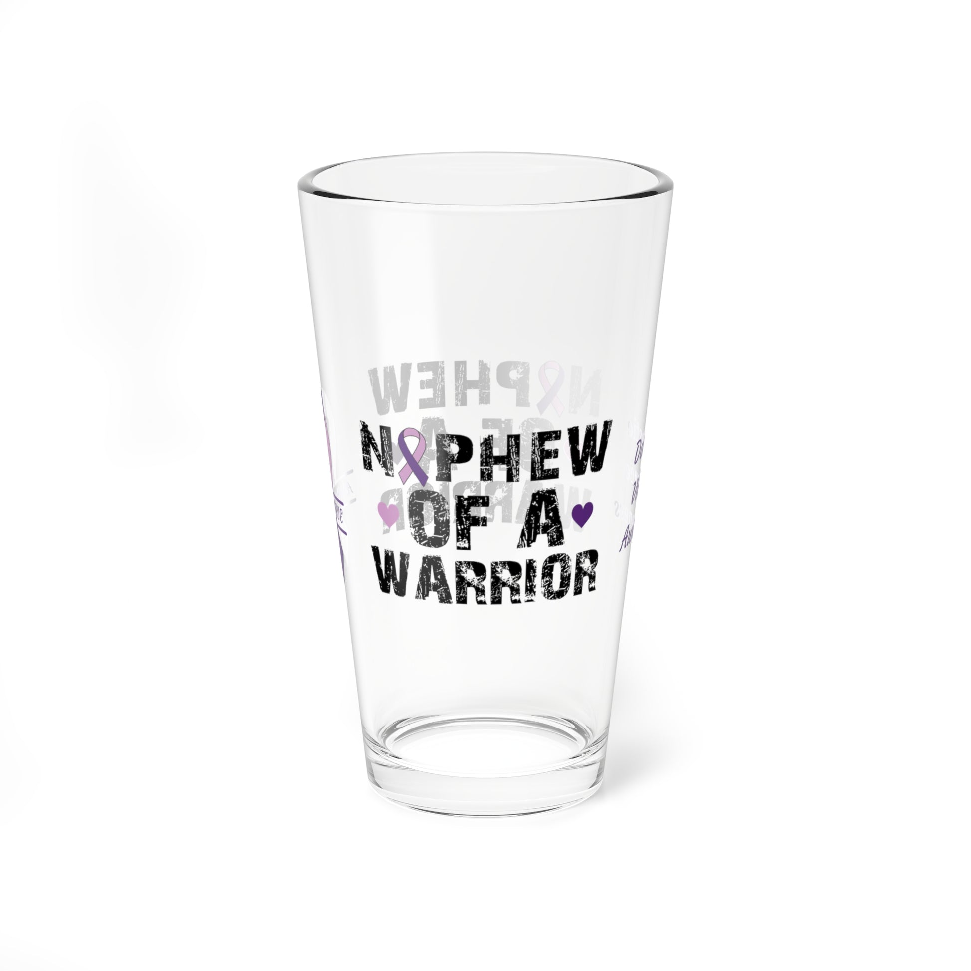 Nephew of a Warrior: Personalized Domestic Violence Awareness Warrior Pint Glass - Proud Family Member